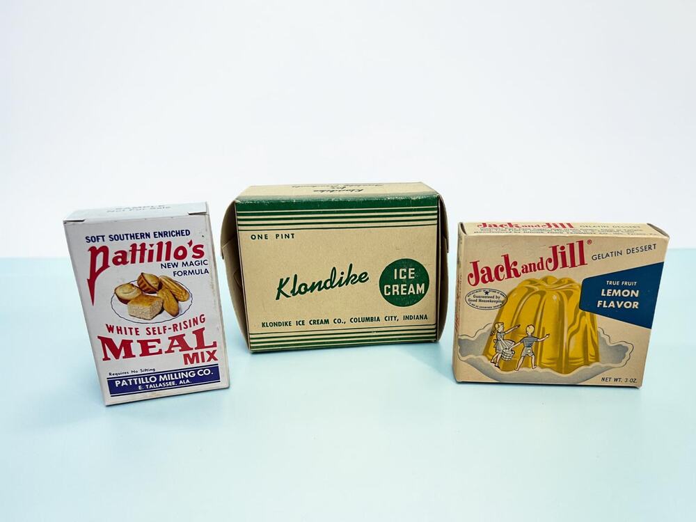 Lot of 3 Vintage Miniature Food Boxes Klondike Pattillo's Jack & Jill Display